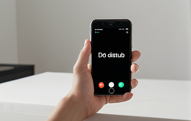 A serene individual in a minimalist, peaceful setting, holding a smartphone with a clean interface showing 'Do Not Disturb' mode activated. The scene emphasizes calm focus and control over digital distractions, with soft lighting and a sense of mental clarity.