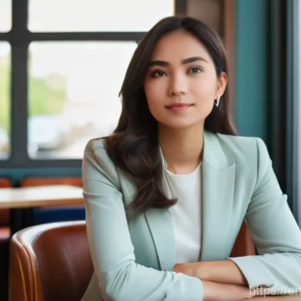 의식적 기술 사용을 위한 커뮤니케이션 전략 - **Prompt:** A young professional woman, dressed in a smart casual outfit like a tasteful blouse and ...