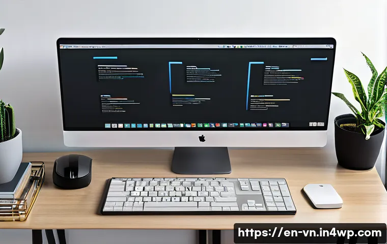 의식적 기술 사용과 효율적인 일 처리 - A modern, minimalist home office setup featuring a sleek desk with a large monitor displaying organi...