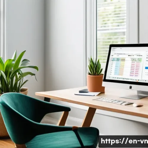 Home 31 의식적 기술 사용과 자기 계발 - A modern minimalist home office scene with a tidy desk featuring a laptop displaying a focus app blo...
