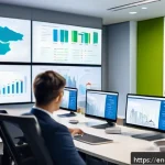 Home 22 의식적 기술 사용의 경제적 기회 - A modern office environment with diverse professionals collaborating around a sleek conference table...
