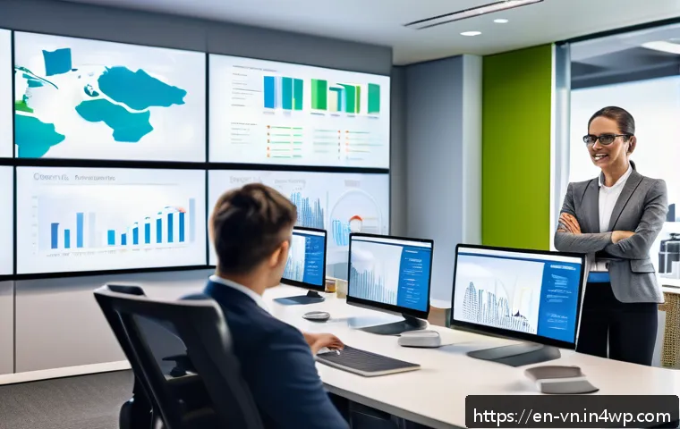 의식적 기술 사용의 경제적 기회 - A modern office environment with diverse professionals collaborating around a sleek conference table...